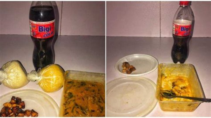 Nigerian man eats eba with plantain and peanut, photos generate huge reactions
