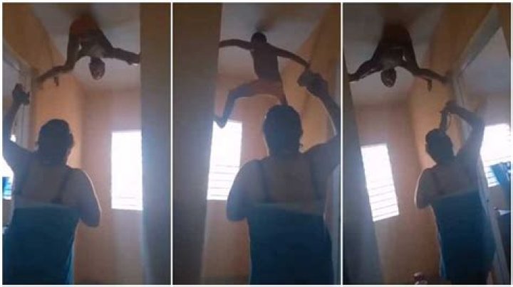 Boy Sticks to Wall like Spiderman to Escape Being Dealt with by Mum, She Couldn't Get Him, Video Goes Viral