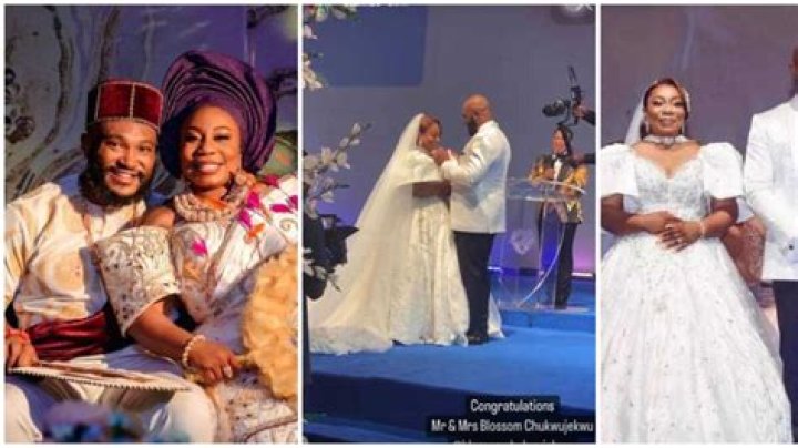 Photos, Videos From Actor Blossom Chukwujekwu’s White Wedding Surfaces, Chris Oyakhilome Officiates Ceremony