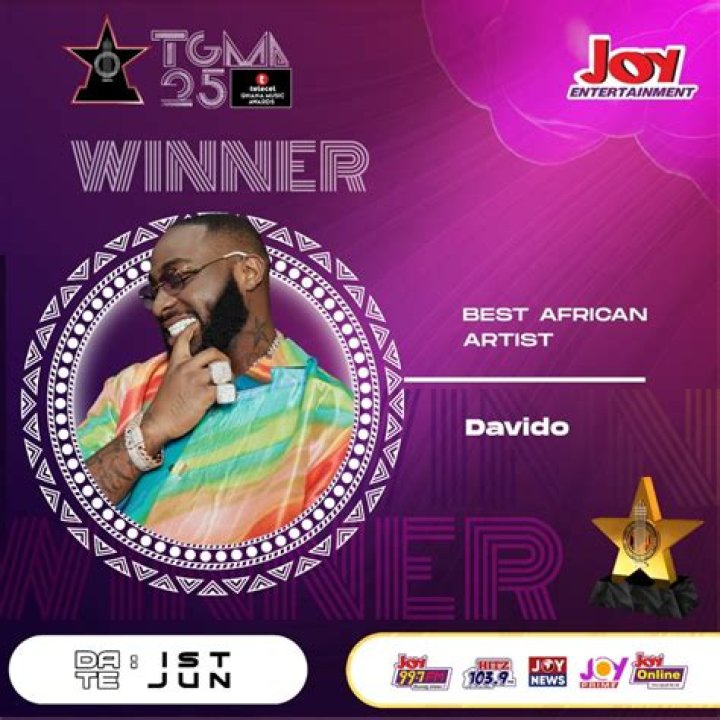 TGMA 24: Davido Congratulates Stonebwoy, Hails Dr Louisa After AOTY Win